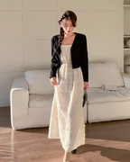 Square Neck Dress / No-Collar Short Jacket / Short-Sleeve T-Shirt QAZ0077