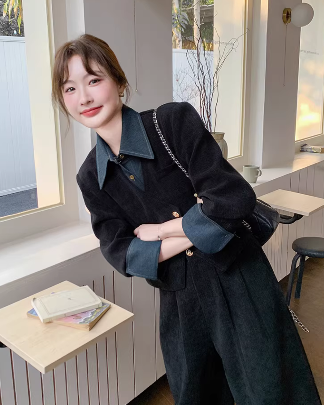 Denim Shirt Layered Style Jacket / Wide Pants QAZ0088