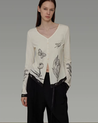 V-Neck Hand-Paint Long Sleeve Top UNS0034