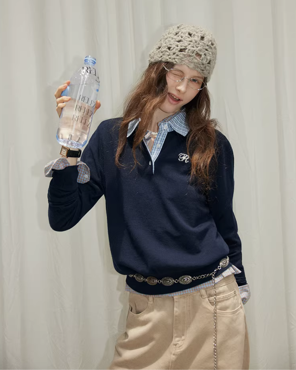 Shirt-Layered Style Knit Top RLZ0008