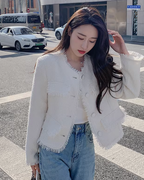 Fringe No-Collar Tweed Jacket QAZ0040