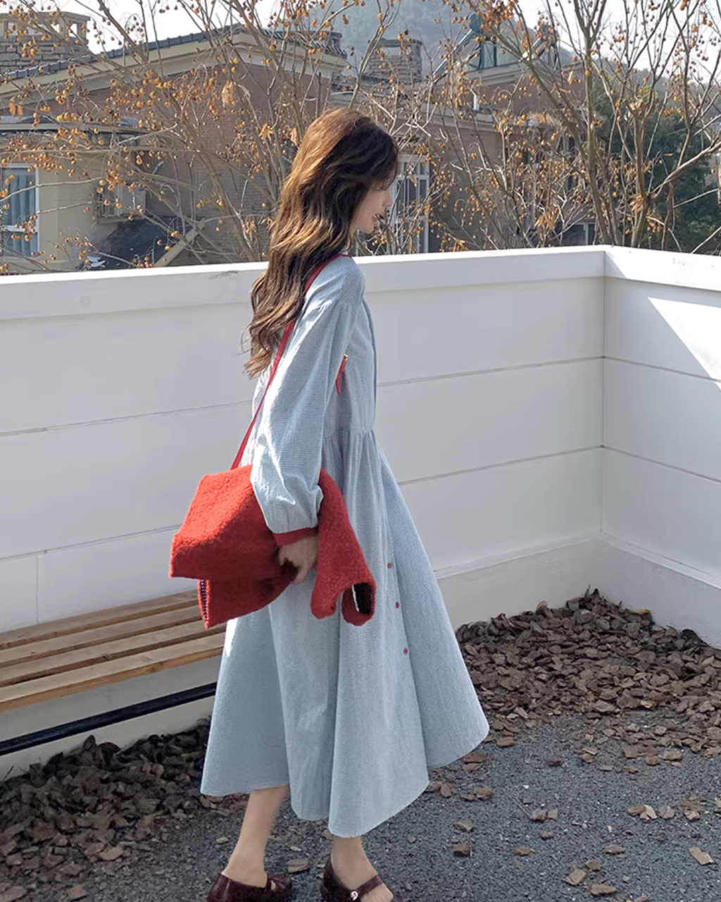 Red Vest / Layered Over Plaid Shirt Dress QAZ0005