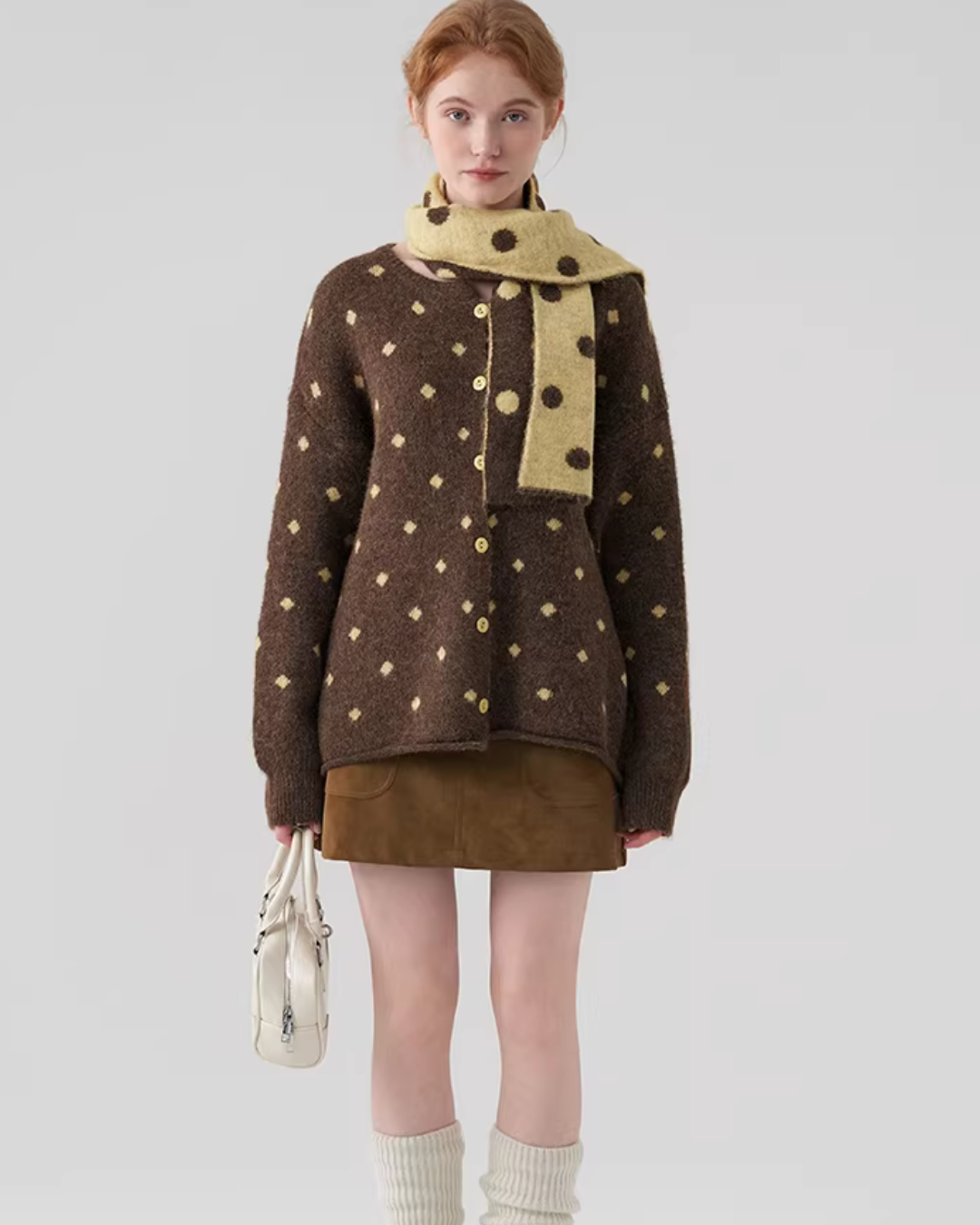 Polka Dot Knit Top with Scarf JIU0051