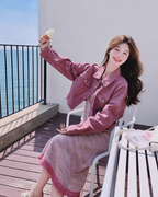Short-Length Denim Jacket / Striped Camisole Dress QAZ0069