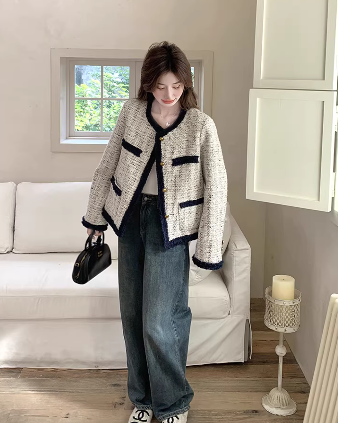Gold Button Tweed Jacket QAZ0036