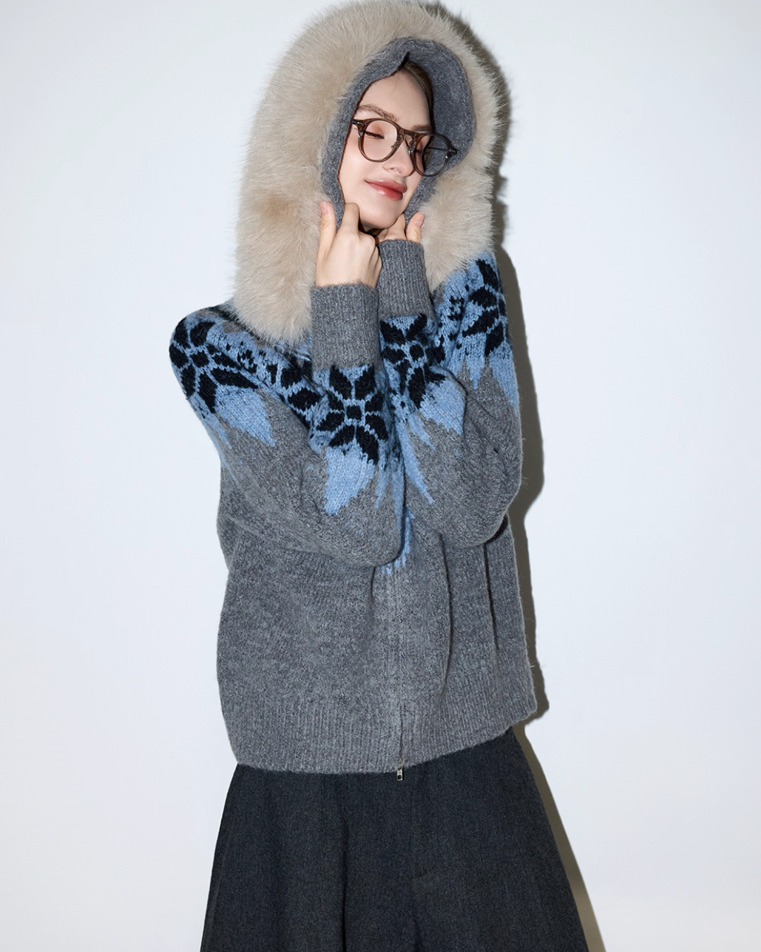 Fur Collar Nordic Knit Jacket MDB0005