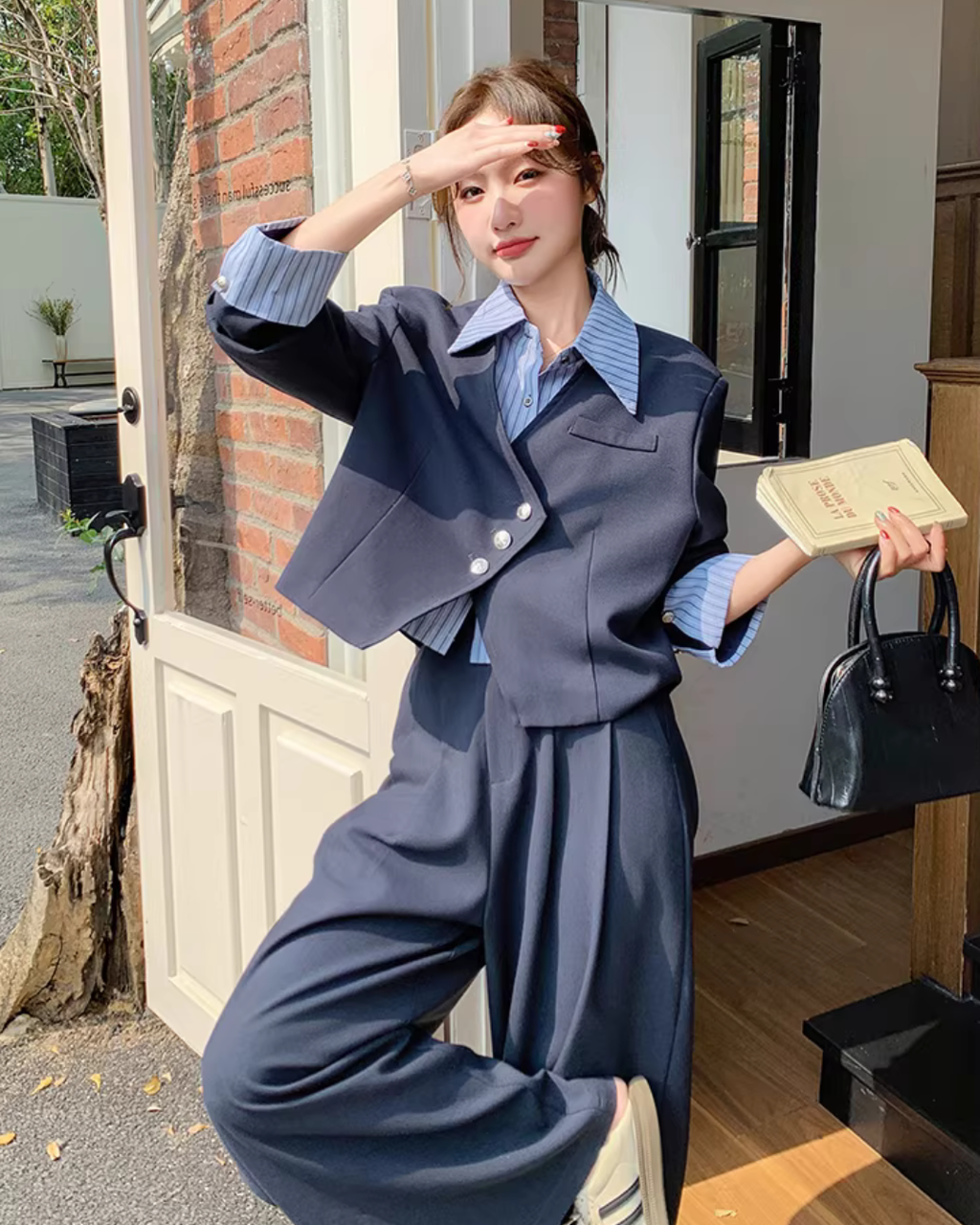 Striped Patchwork Jacket / Wide Pants QAZ0020