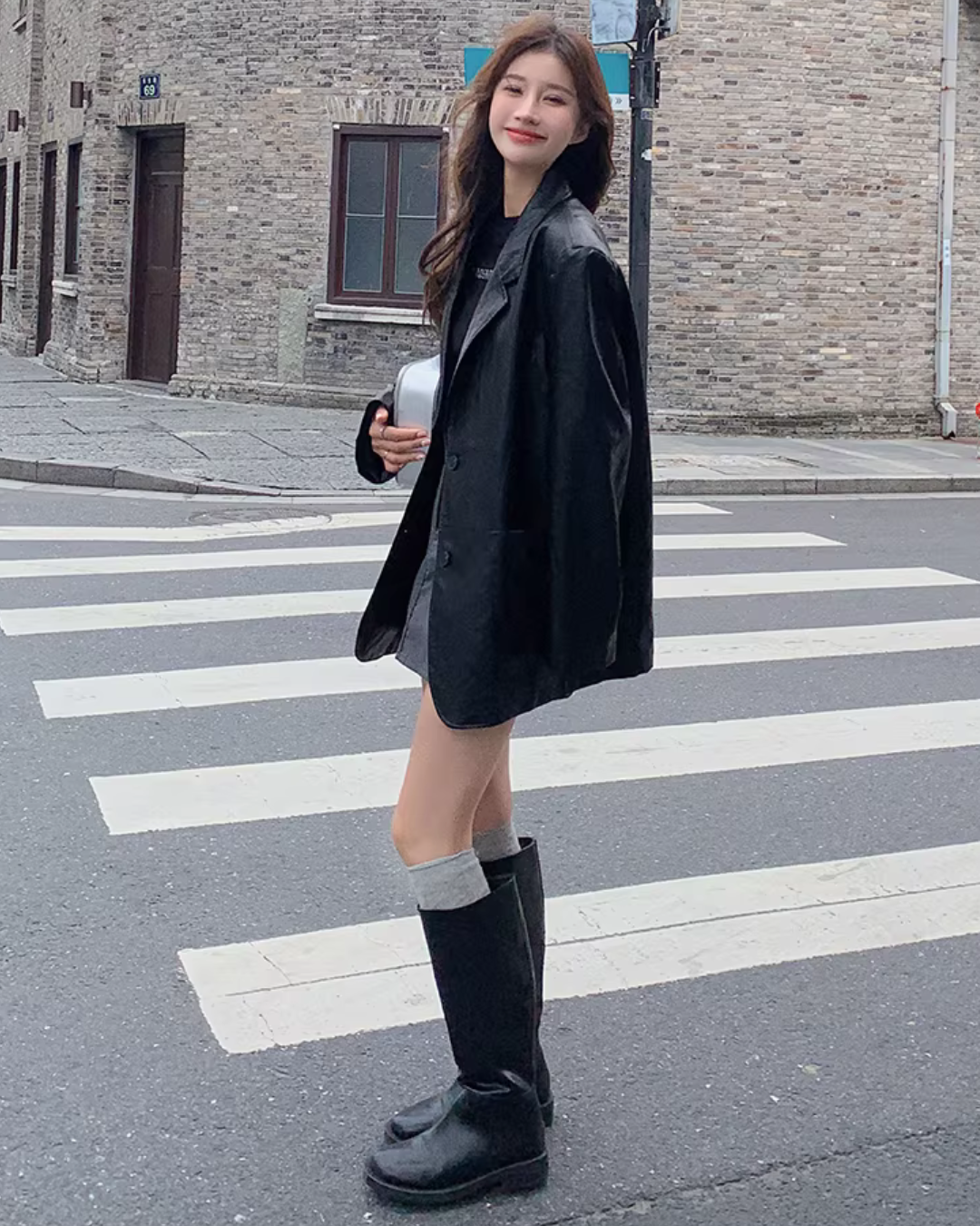 Fake Leather Oversized Jacket QAZ0055
