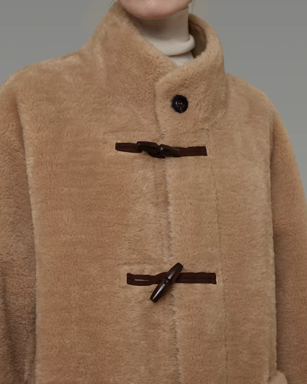 Stand Collar Toggle Fur Coat UNS0002