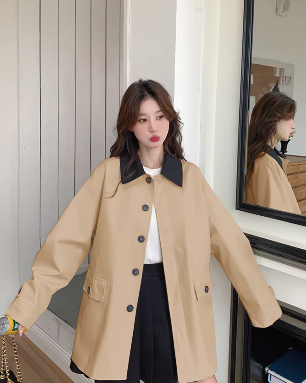 Bicolor Stylish Trench Coat QAZ0027