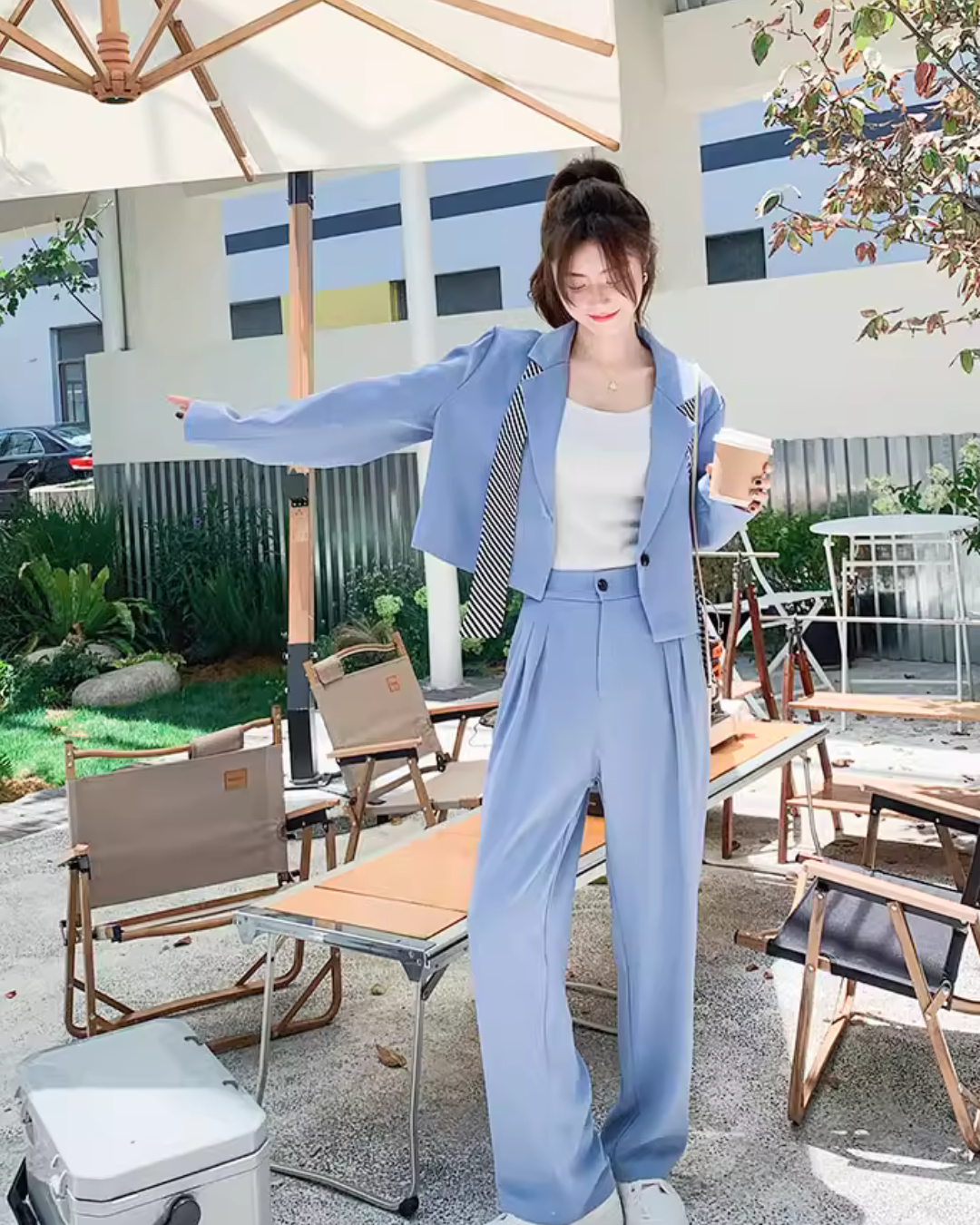Cropped-Length Jacket / Tuck Wide Pants QAZ0067