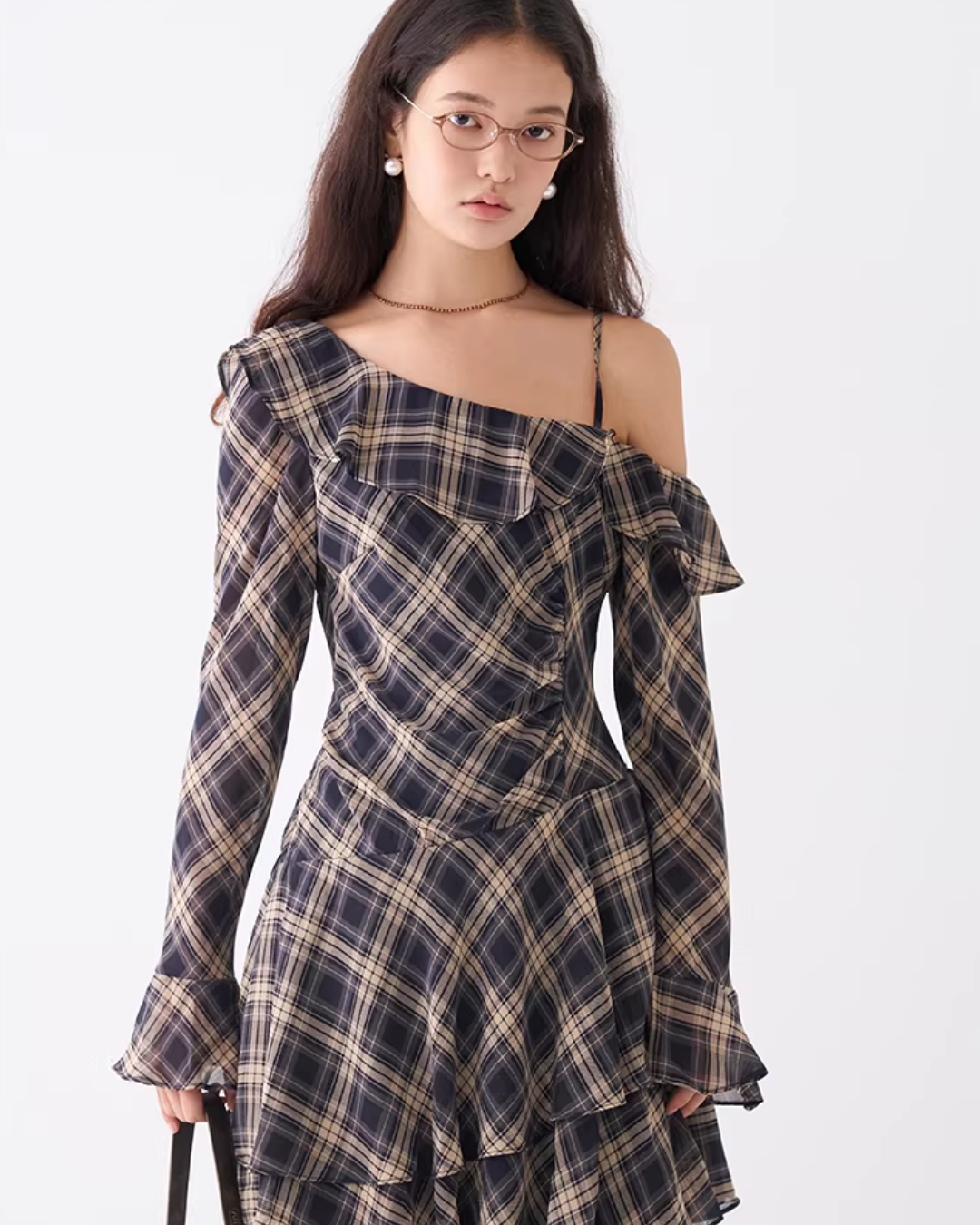 Ruffle Plaid Short Dress JIU0018