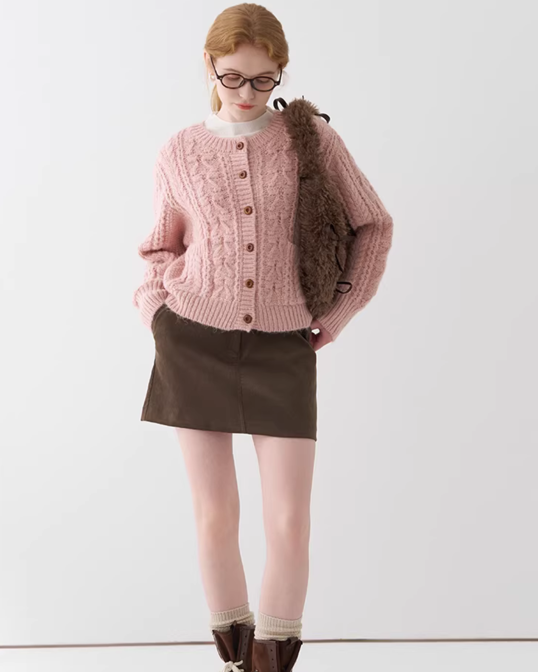 Ribbon Round Neck Knit Cardigan JIU0044