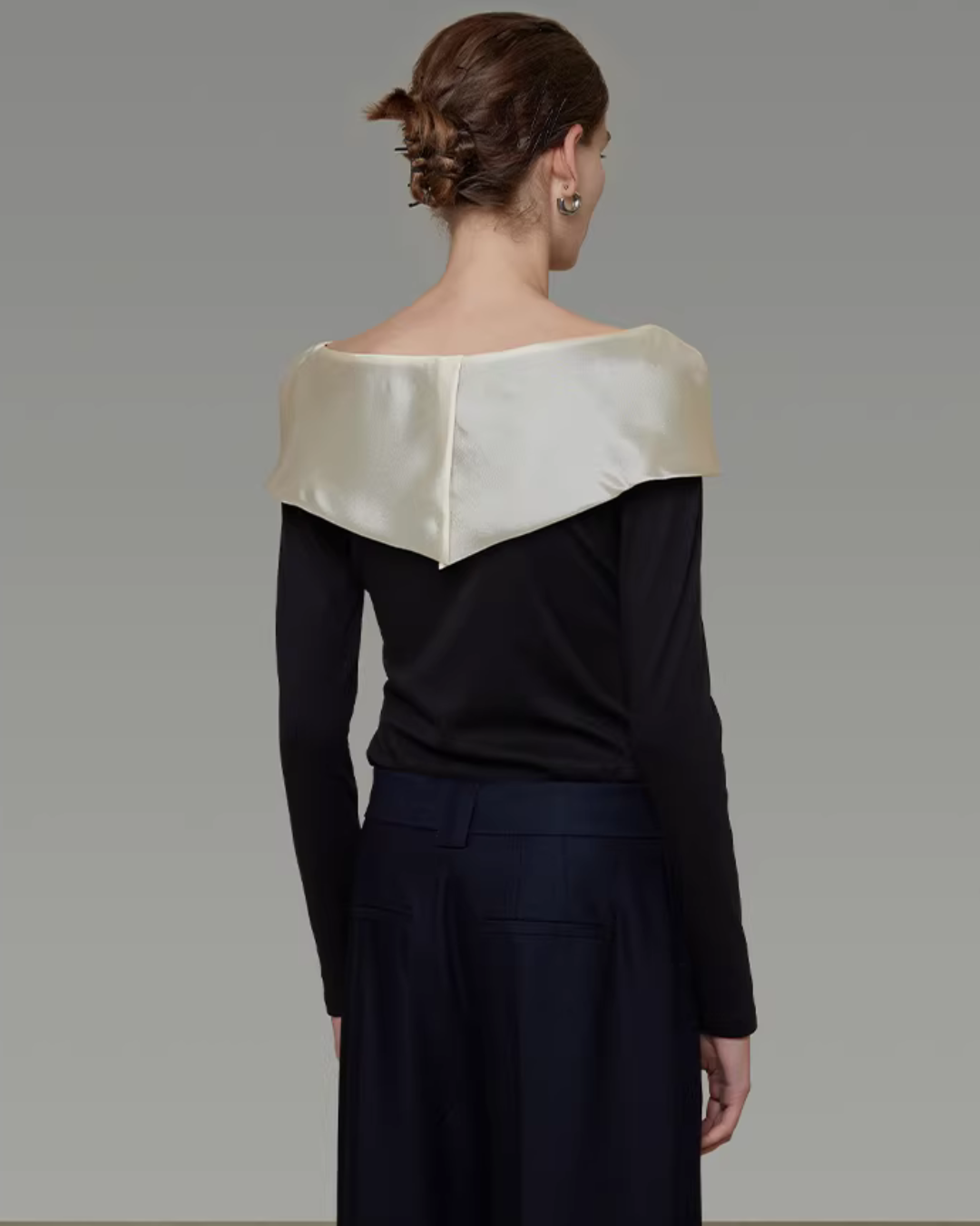 Ribbon Collar Elegant Top UNS0012