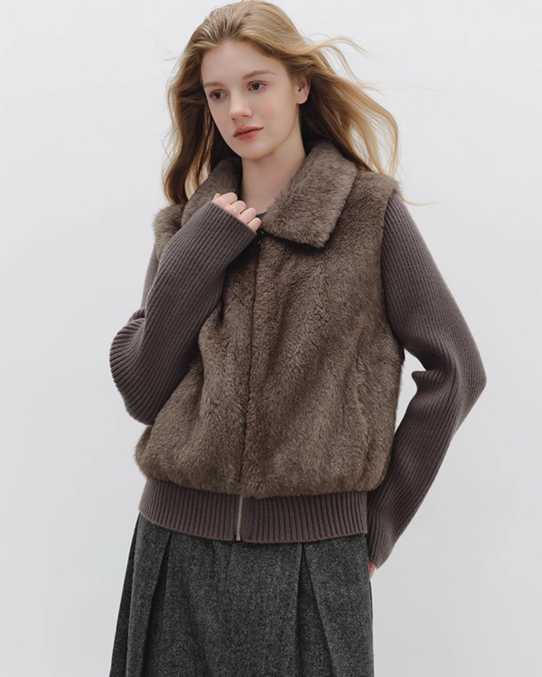 Fur Vest Docking Knit Zip BBG0003