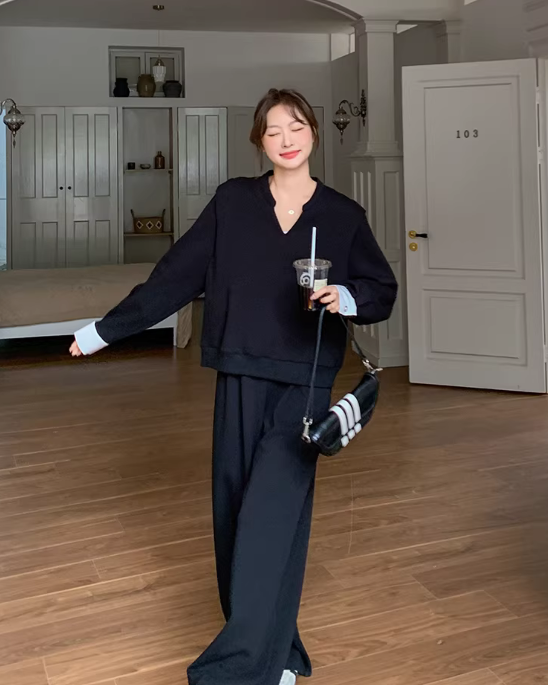 Knee-Neck Sweat Tops / Wide Pants QAZ0033