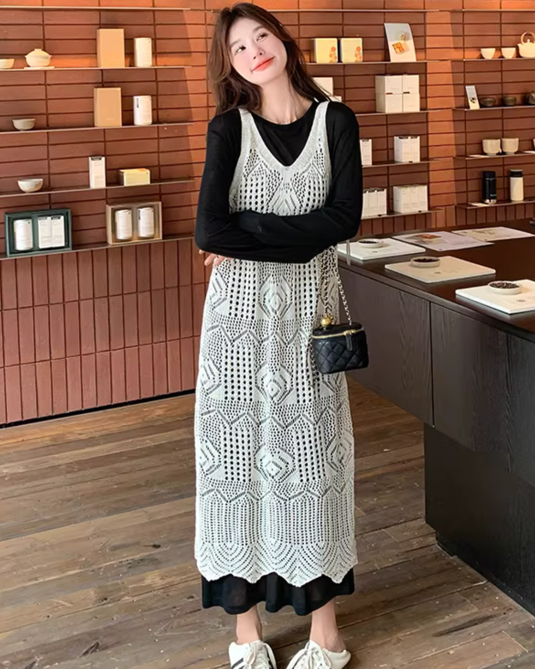 Hollow-Out Knitted Vest Dress QAZ0006