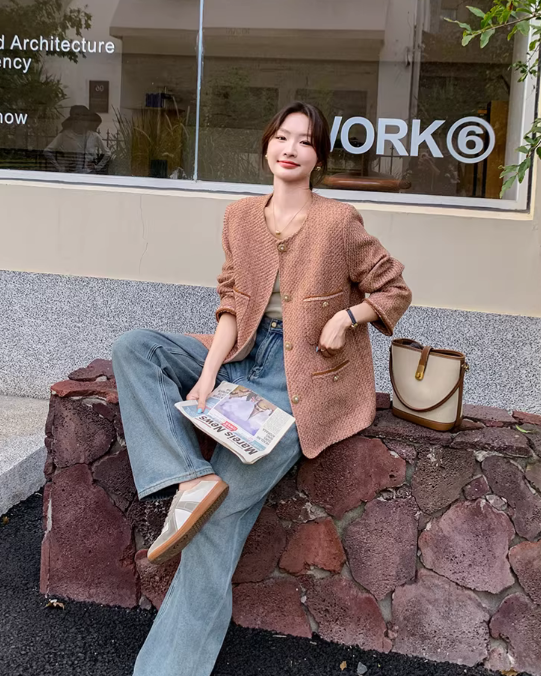 Retro Pink Tweed Jacket QAZ0011