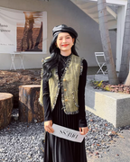 Mock Neck Dress / Tweed Gilet Tweed Vest QAZ0007