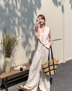 Linen V-neck Vest / Wide Pants QAZ0089
