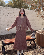 Red Wool Tweed Jacket / Long Skirt QAZ0046