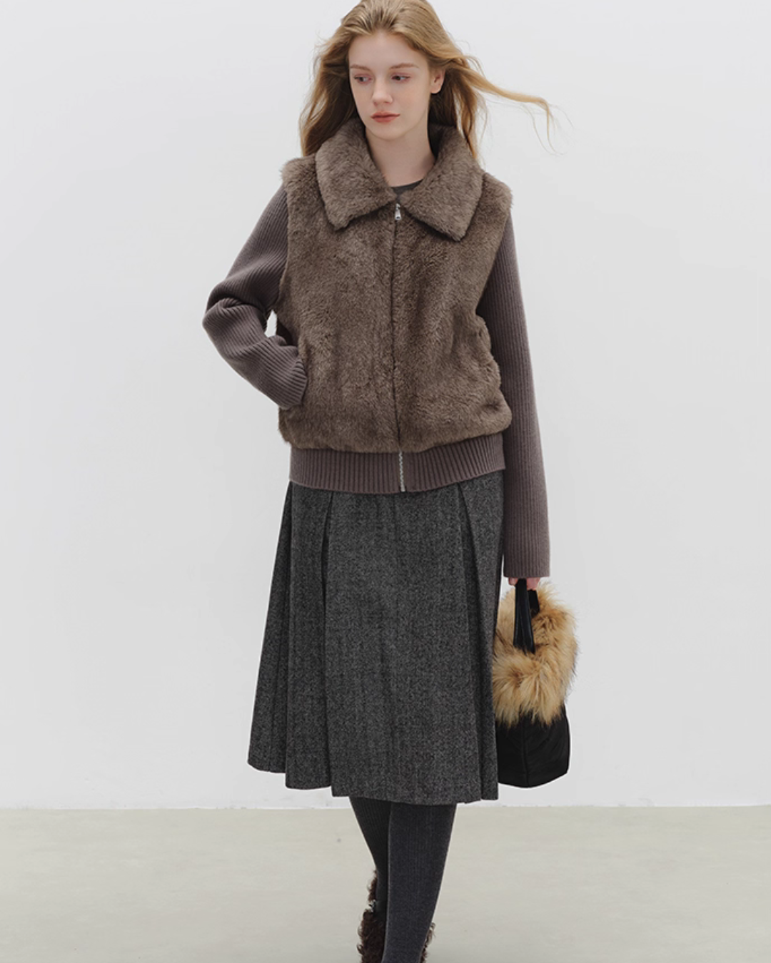 Fur Vest Docking Knit Zip BBG0003
