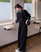 Denim Shirt Layered Style Jacket / Wide Pants QAZ0088