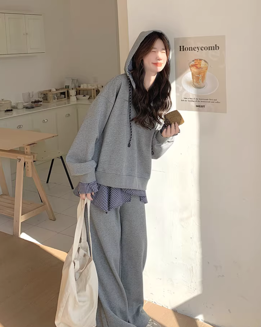 Gingham Check Half-Zip Hoodie / Wide Pants QAZ0065