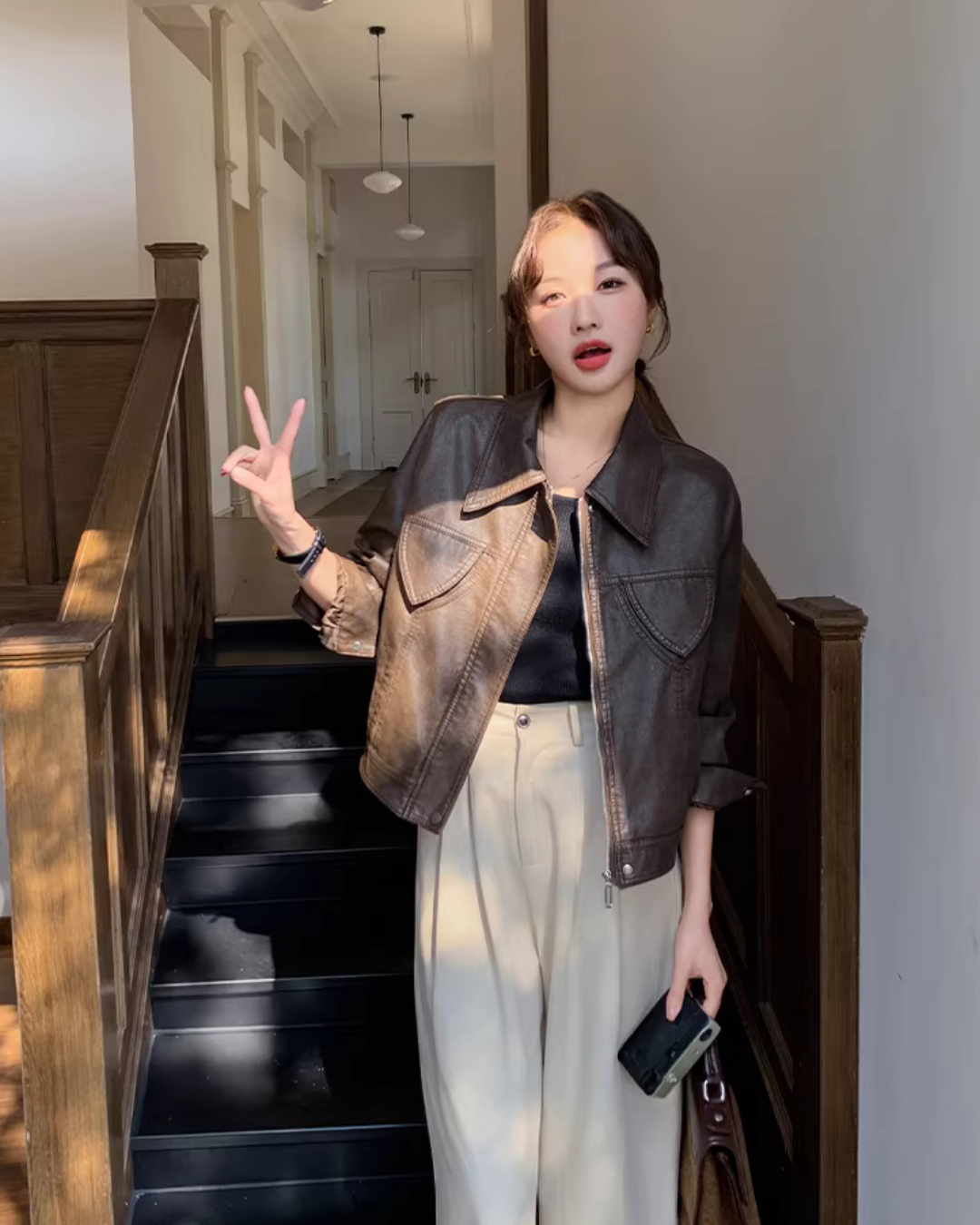Retro Short Leather Jacket QAZ0032
