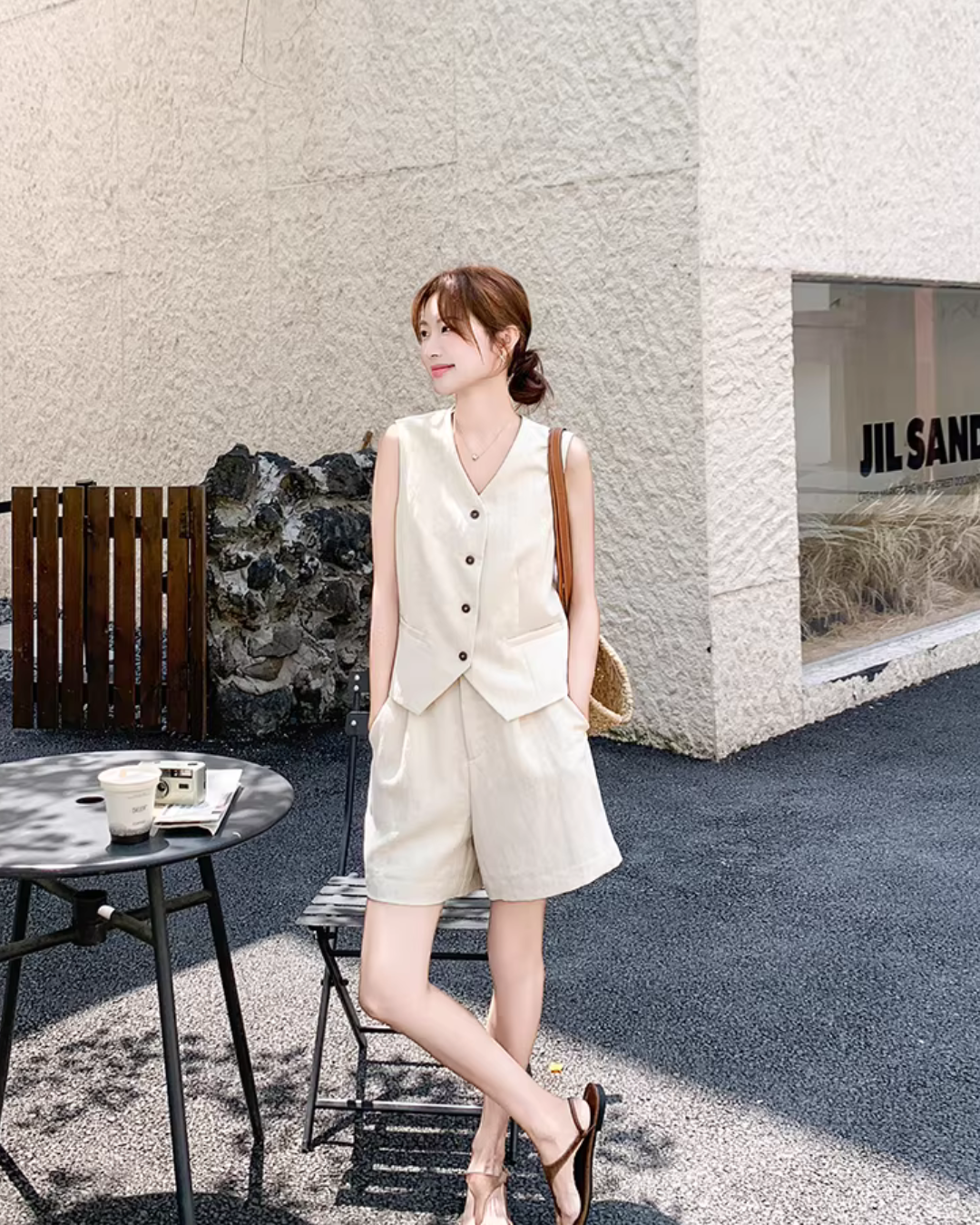 Linen V-neck Vest / Shorts QAZ0090