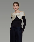 Satin Panel Off-Shoulder Knit UNS0037