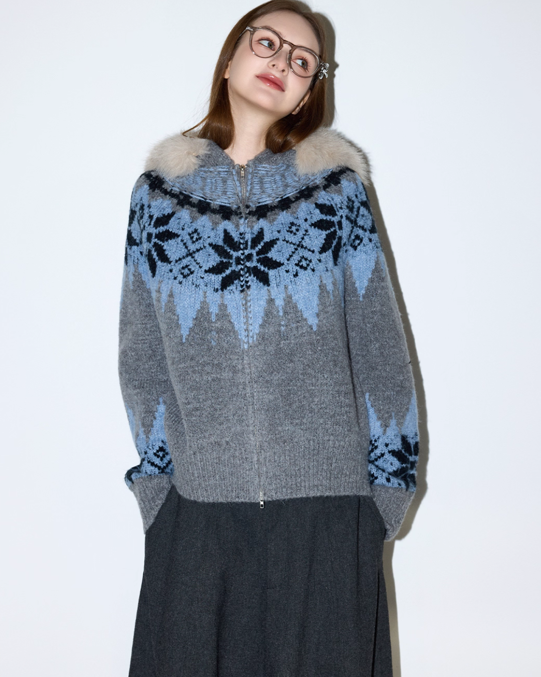 Fur Collar Nordic Knit Jacket MDB0005