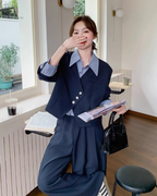 Striped Patchwork Jacket / Wide Pants QAZ0020