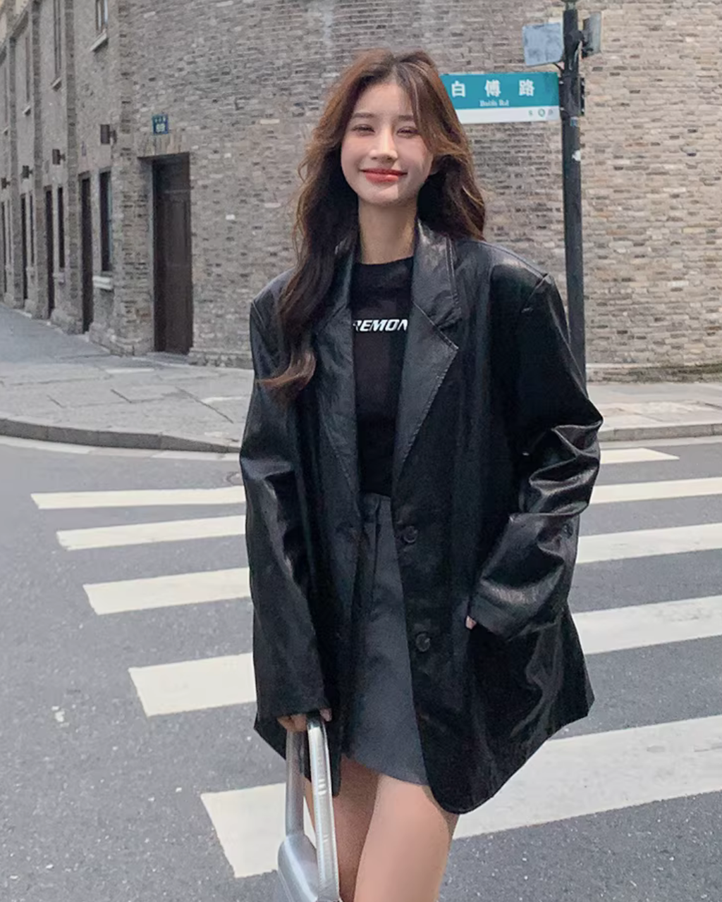Fake Leather Oversized Jacket QAZ0055