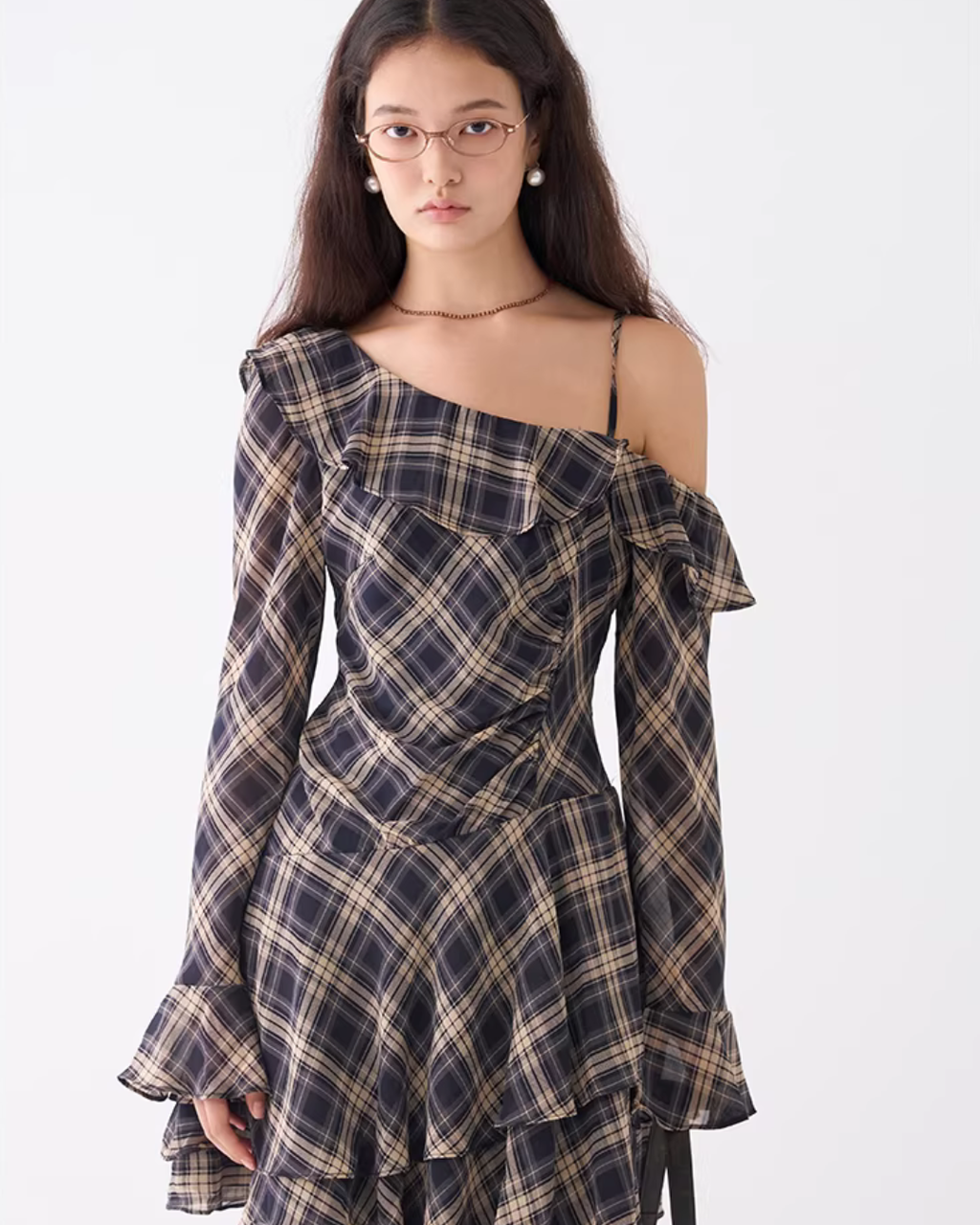 Ruffle Plaid Short Dress JIU0018