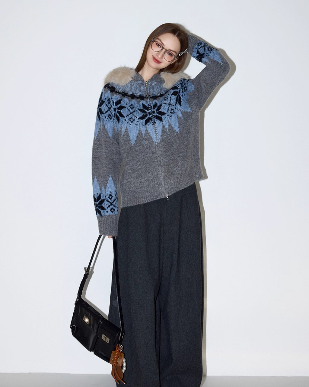 Fur Collar Nordic Knit Jacket MDB0005