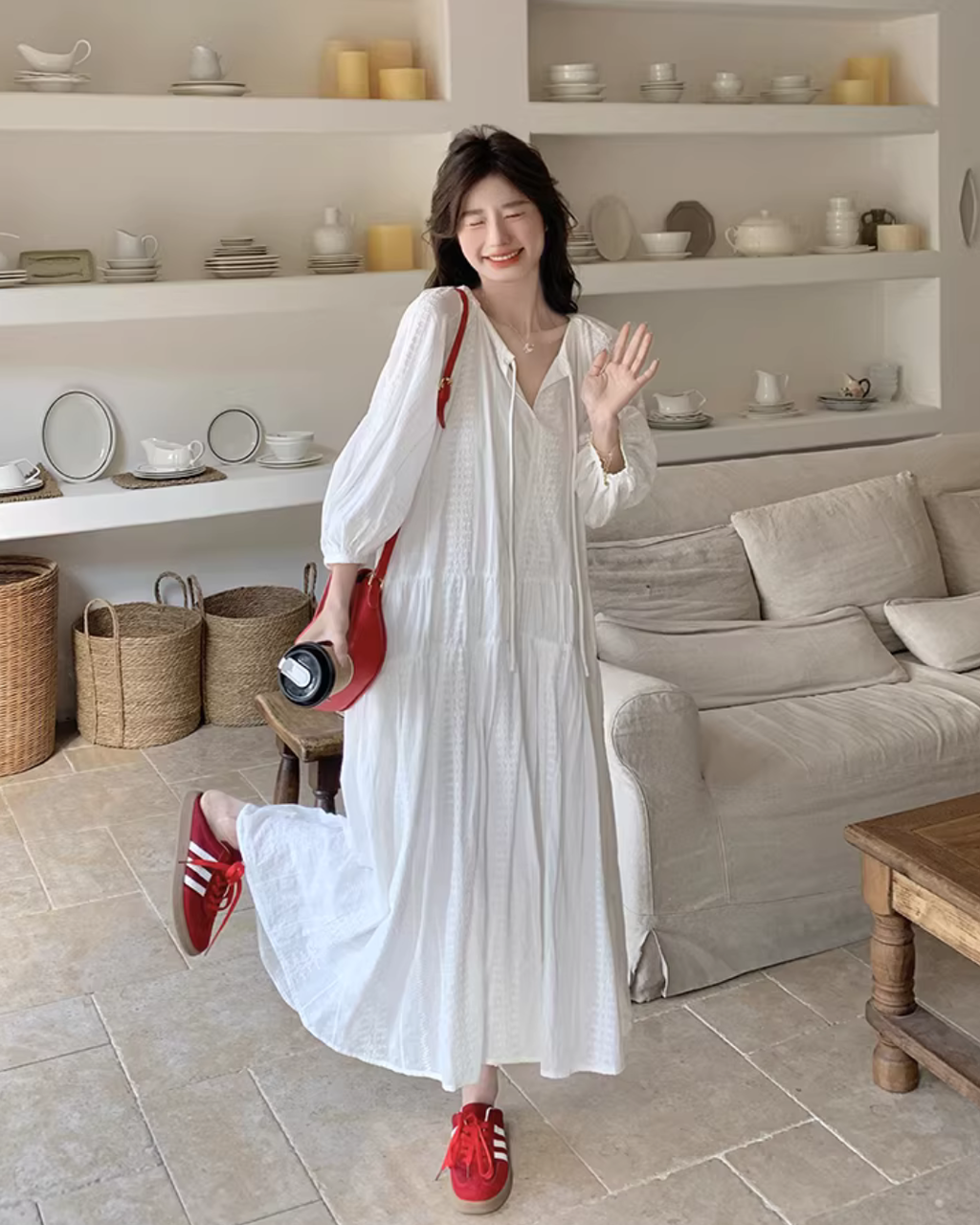 Cotton Voile Gather Dress QAZ0066