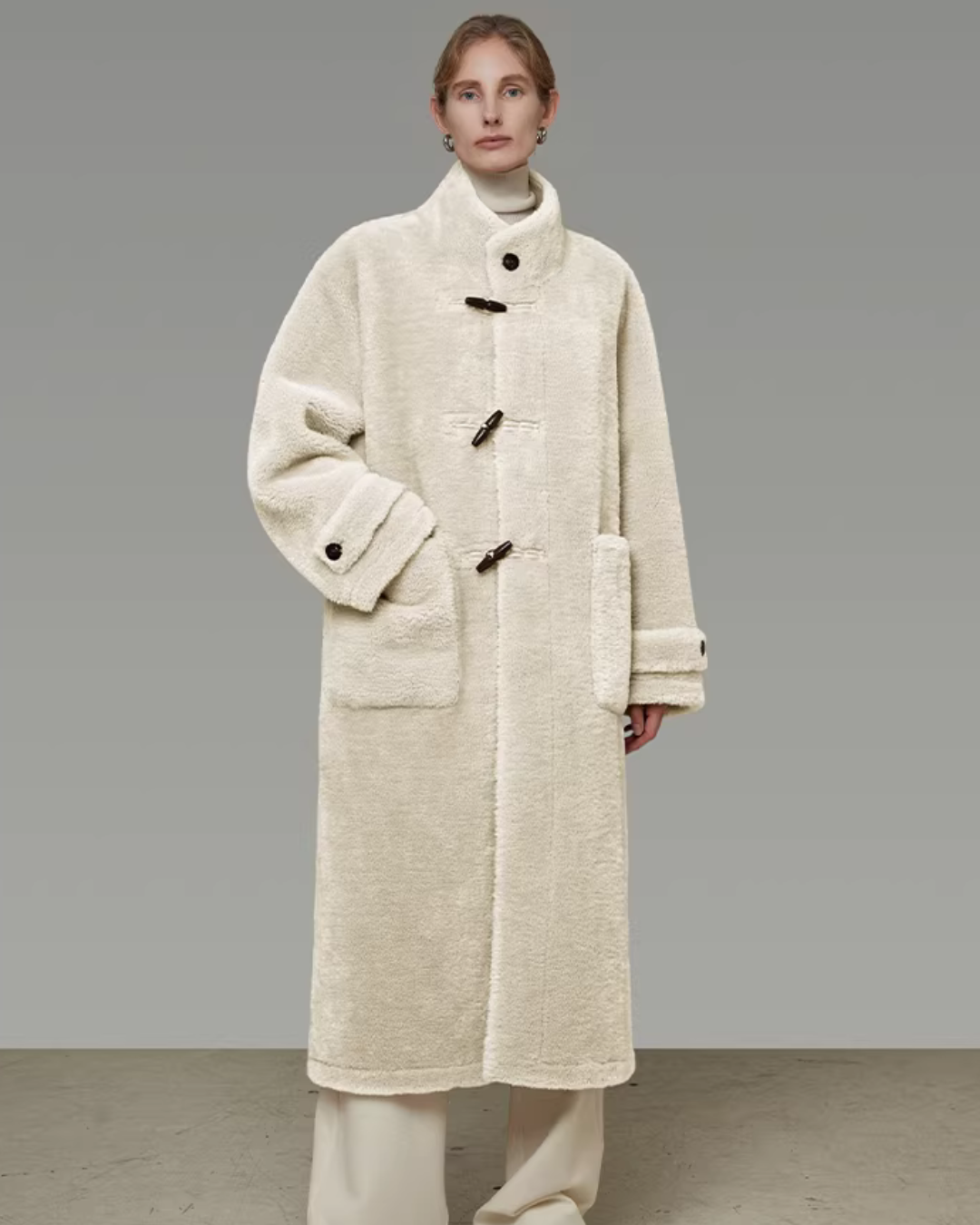 Stand Collar Toggle Fur Coat UNS0002