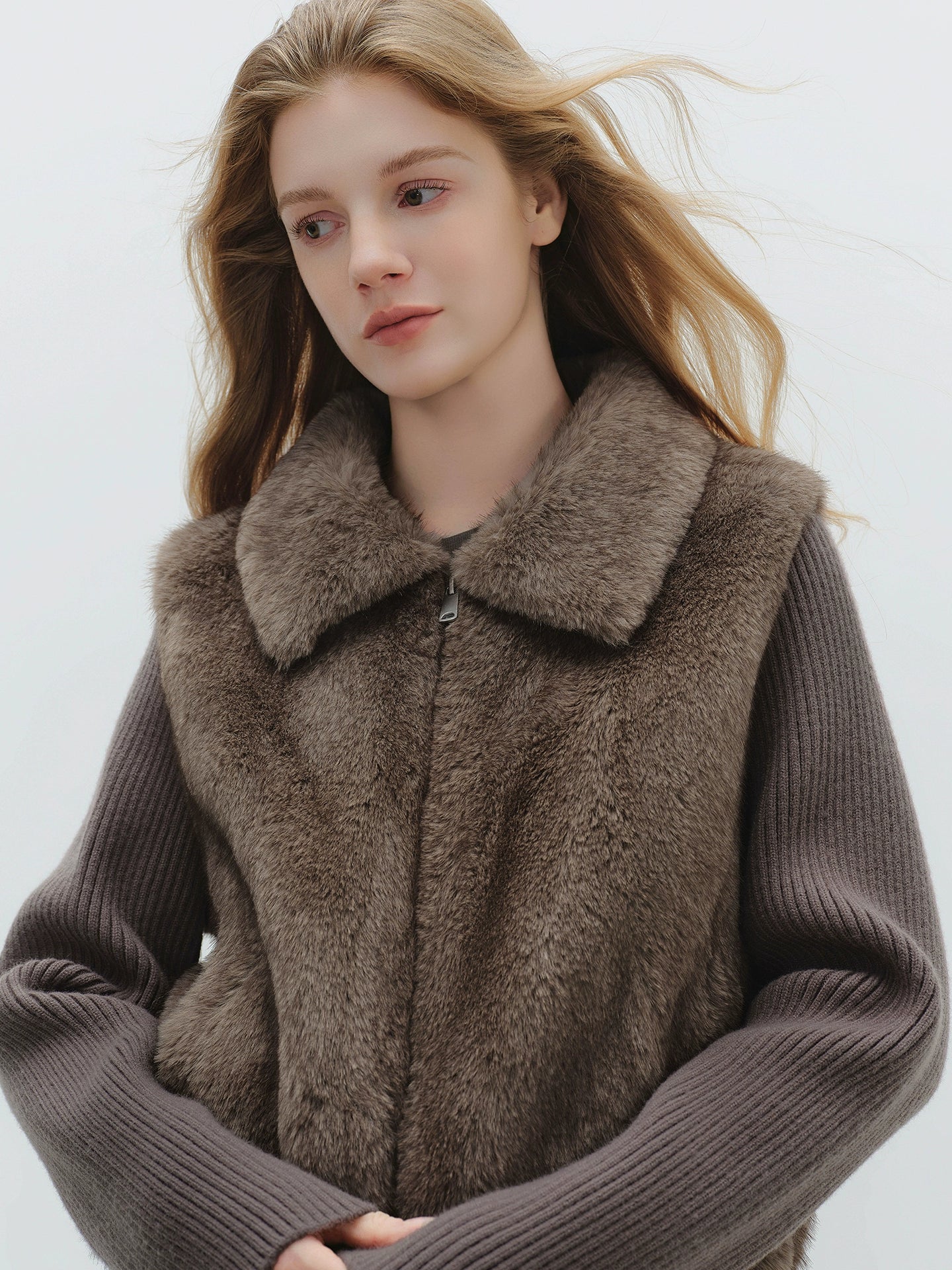 Fur Vest Docking Knit Zip BBG0003