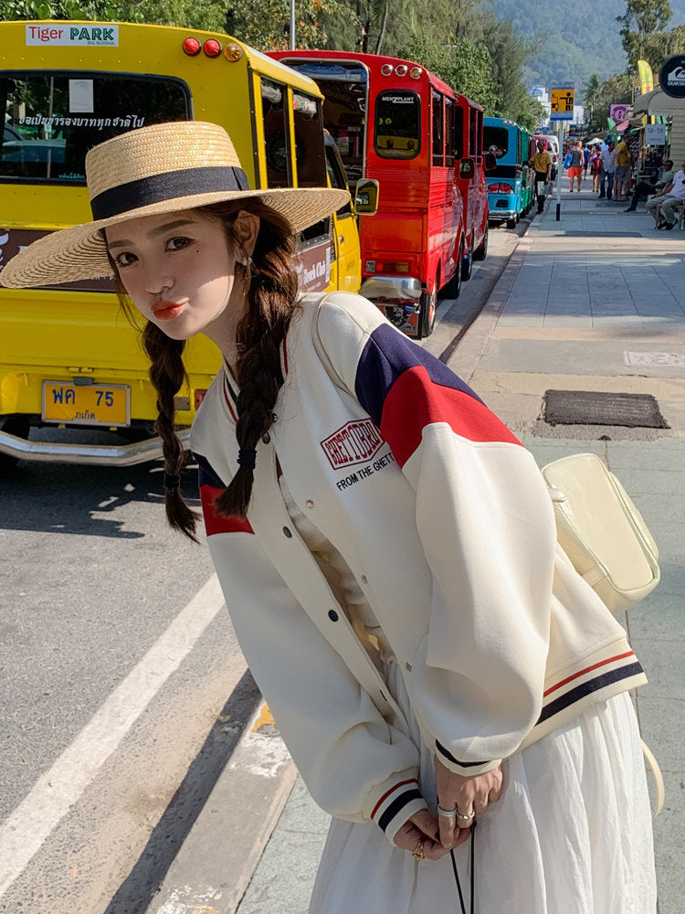 Tricolor Color Oversized Stadium Jumper QAZ0063