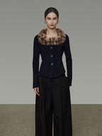 Fur Collar Slim Short Top UNS0040