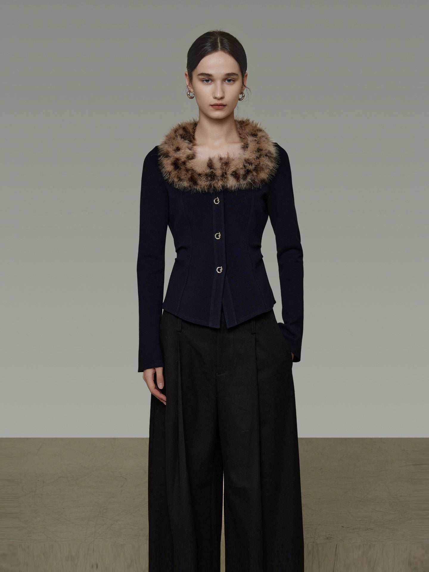 Fur Collar Slim Short Top UNS0040