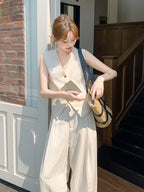 Linen V-neck Vest / Wide Pants QAZ0089