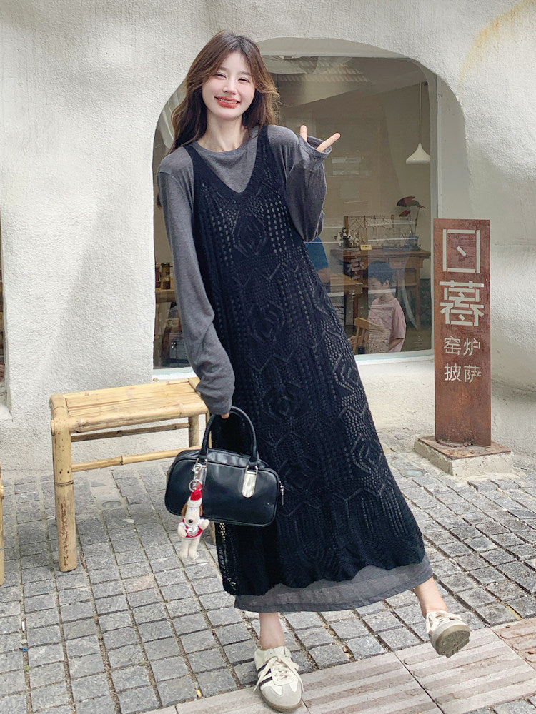 Hollow-Out Knitted Vest Dress QAZ0006