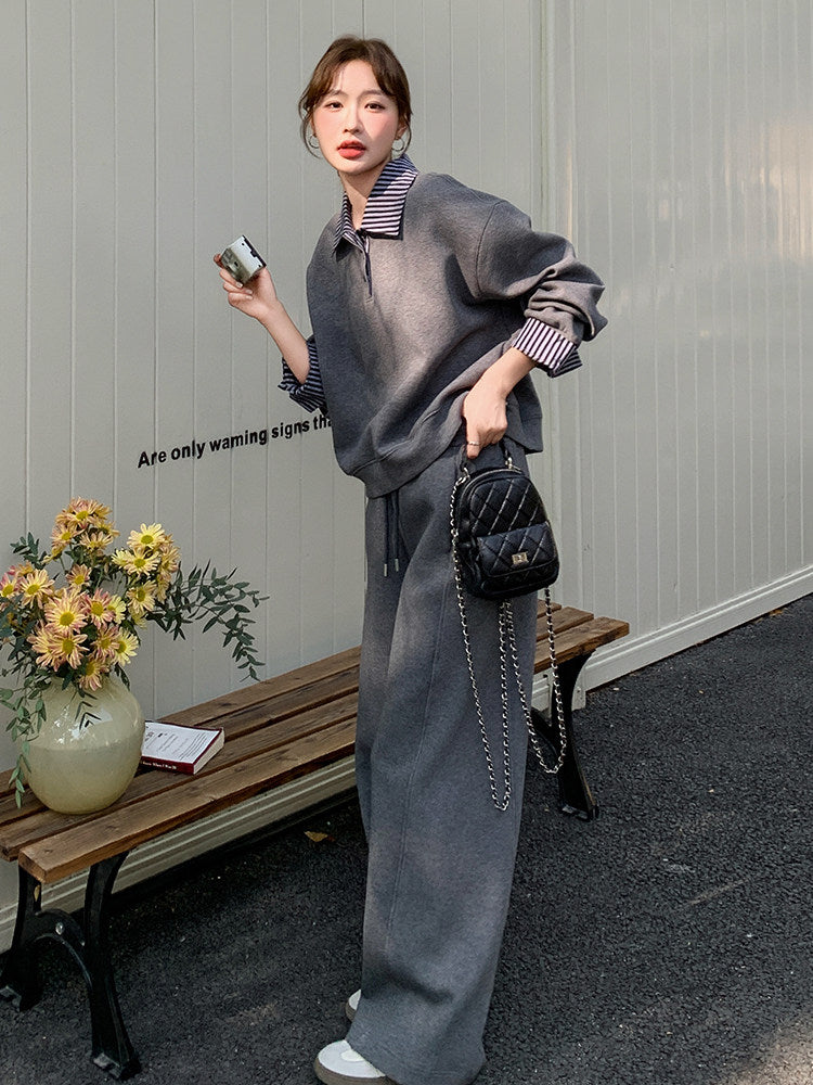 Stripe Switching Sweatshirt / Wide Pants QAZ0085