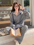 Gingham Check Half-Zip Hoodie / Wide Pants QAZ0065