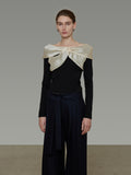Satin Panel Off-Shoulder Knit UNS0037