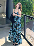 Blue Floral Print Dress / Lightweight Cardigan QAZ0087