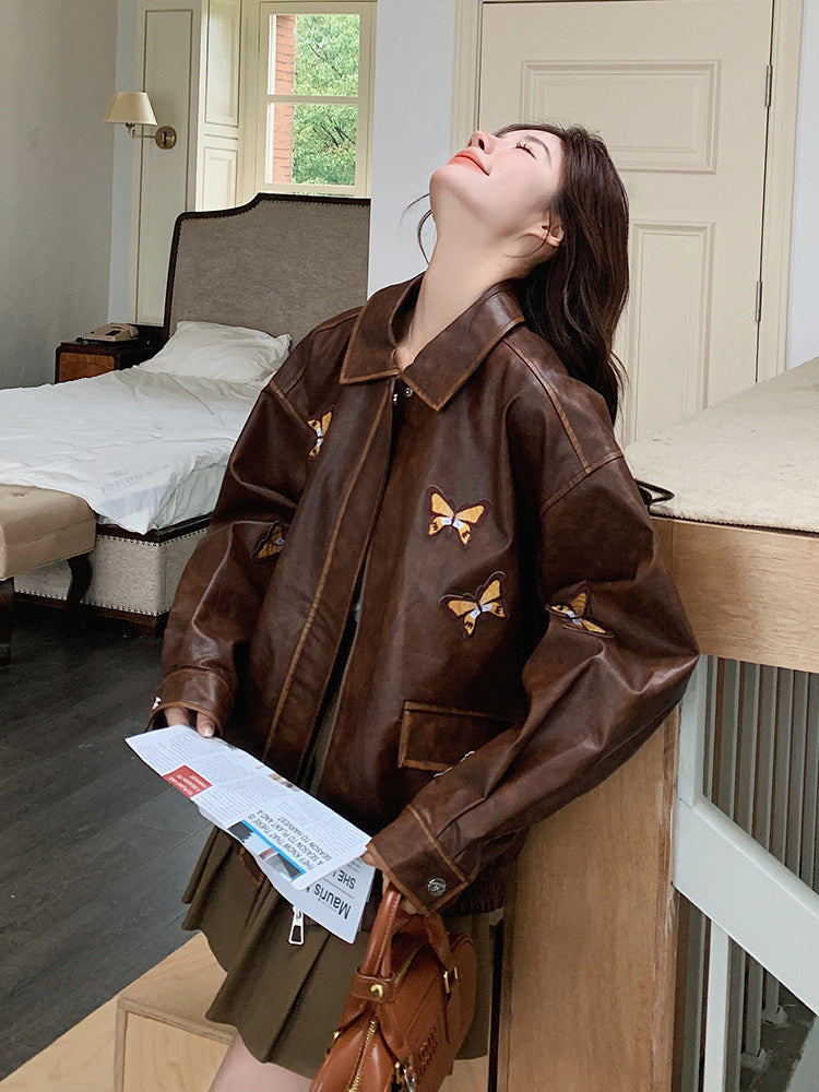 Retro Brown Leather Jacket QAZ0013
