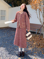 Red Wool Tweed Jacket / Long Skirt QAZ0046